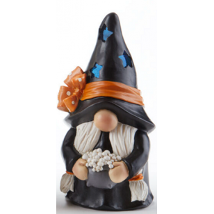 50% Off, LED LIGHTED COSTUMED HALLOWEEN GNOMES, BLACK HAT, 7" Tall